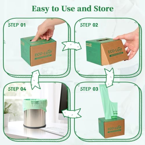 ECOLipak 2.6 Gallon 100ct Small Compostable Kitchen Trash Bags with Handles - Image 5