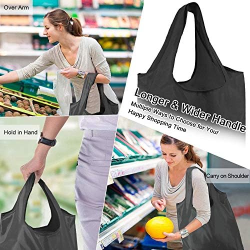 BeeGreen 20 Pack Black Reusable Grocery Bags with Storage Pouch Reusable Shopping Bags Bulk w Elastic Band 50LBS X-Large Foldable Tote Bags Machine Washable-Heavy Duty Cloth Tote Bags for Groceries - Image 2