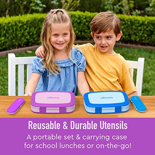 Bentgo Kids Plastic Utensil Set - Reusable Fork, Spoon & Storage Case, PFAS- & BPA-Free, Easy-Grip Handles, Lightweight, Dishwasher Safe, School Lunch, Travel & On-the-Go (Purple) - Image 2