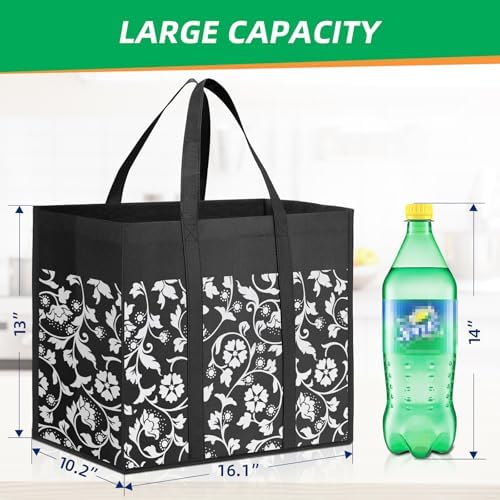 Reusable Grocery Bags Foldable Tote Bags bulk Shopping Bags 6-Pack, Black - Image 3