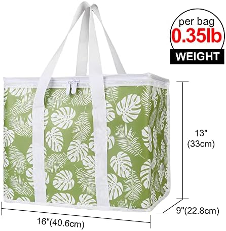 Bodaon 3-Pack Insulated Reusable Grocery Shopping Bags, X-Large Picnic Cooler Bag with Secure Top Cold, Green-Leaf - Image 2