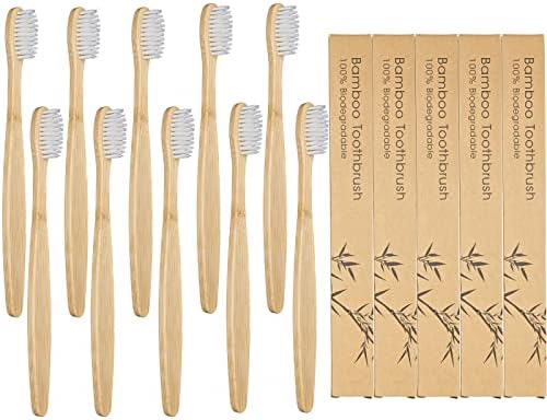 SEVENHEAD 10 PCS Bamboo Toothbrushes Soft Bristles Wooden Toothbrushes for Adult, Natural Biodegradable BPA Free Eco Friendly Toothbrushes White by SEVENHEADSPRODUCT