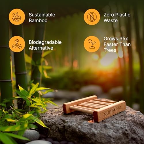 Nubiana Bamboo Soap Dish for Shower, Set of 2 Drainage Tray, Eco-Friendly - Image 5