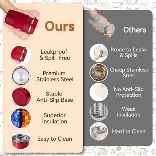 17OZ Travel Coffee Mug Insulated Coffee Cup with Spill Leak Proof Lid, Portable Stainless Steel Tumbler Reusable Hot and Cold Water Mug for Car, Daily, Camping- Red - Image 3