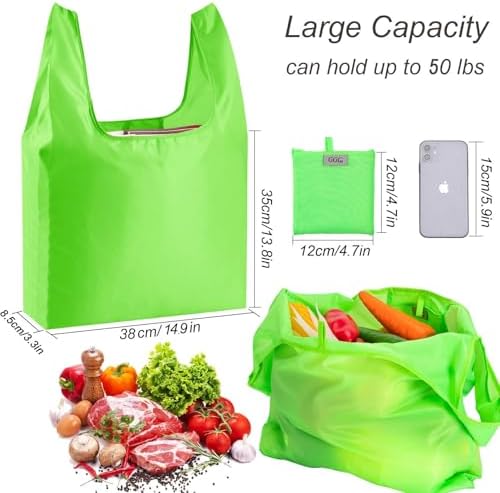 Large Reusable Bags Shopping Washable Foldable 6 Pack Grocery Bags Heavy Duty Lightweight Folding Gift Tote Bag Durable Polyester Color - Image 3