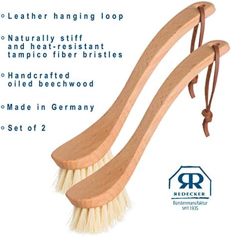 Redecker Dish Brush Set, Tampico Fiber, Curved Handle, 2 Pack – Wrap-Around Design for Everyday Cleaning, Made in Germany - Image 4