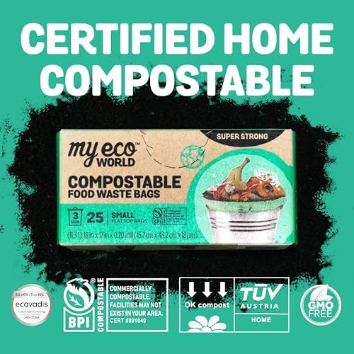 MyEcoWorld® Compostable Kitchen Waste Bags - 25 Count - 100% Certified Compostable - 3 Gallon - Super Strong - Leak Proof - Unscented - Easy to Open - Image 5