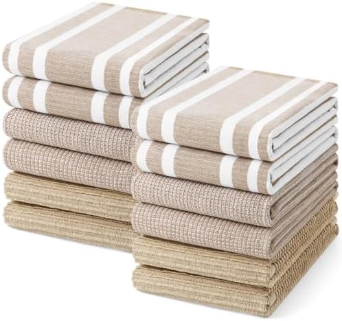 Homaxy Cotton 380 GSM Premium Kitchen Towels, 18"x 28", 12 Pack, Khaki by Homaxy