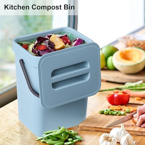 LALASTAR Compost Bin Kitchen, Small Compost Bin for Kitchen, Countertop Compost Bucket with Lid, Odorless Hanging Trash Can for RV/Office/Dog, Mini Food Waste Bin for Countertop, 3L/0.8 Gal, Blue - Image 2