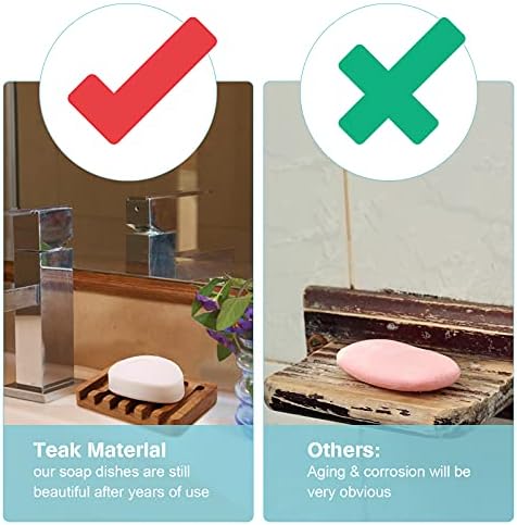 HTB 2 Pack Self Draining Soap Dishes,Teak Wood Soap Holder for Shower - Image 3