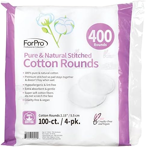 ForPro Pure & Natural Stitched Cotton Rounds for Face (400-Count), 100% Pure, Makeup Remover Pads, Hypoallergenic, Lint-Free, Vegan & Cruelty-Free, 100 Cotton Pads (Pack of 48) - Image 2