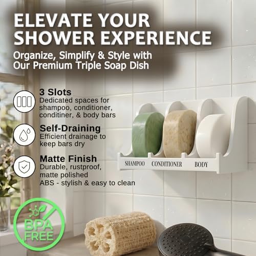 Soap Holder for Shower Wall, 3-Compartment Soap Dish [Patent Pending] - Image 2