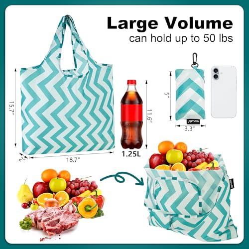 HOLYLUCK Reusable Grocery Bags,Heavy Duty Foldable Shopping Tote Bag (Standard, Green wave) - Image 3