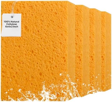 Large Natural Cellulose Sponge, Super Absorbent, 6 x 4 x 2 Inch (4 Pack) by MtJun