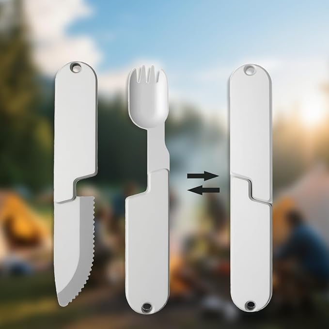 2 in 1 cutlery,Camping Eating Utensils Set Detachable Pocket Wilderness Fork and Spoon Tool,Multifunction Practical Tableware for Travel,Hiking,Wilderness，Equipped with cutlery protection bag(1Set)