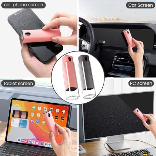 CUIUD Touchscreen Screen Cleaner Kit 2 Pcs, Phone, Tablet and Car Screen Cleaner, Two in One Spray and Microfiber Cloth(Grey&Pink) - Image 2