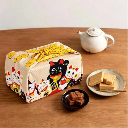 Furoshiki Japanese Wrapping Cloth, Large Size 27.6x27.6 Inch, Reusable Gift Wrap, Eco-Friendly Fabric for Bento Bag, Wine Bottle, Table Decor Washable & Wrinkle Resistant (Lucky Cats, 27.6"x27.6") - Image 5