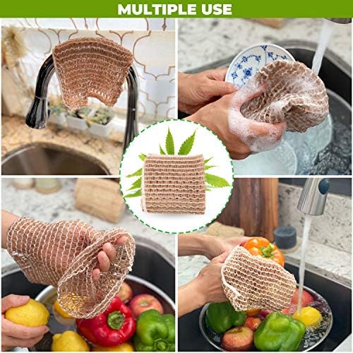 rE: REKURATOR Hemp Scrubber – 100% Hemp Fiber, Loosely Woven Two-Layer Mesh, Non-Scratch, Plastic-Free, Unbleached, Multi-Purpose for Dishes, Produce & Bathing (3-Pack) - Image 3