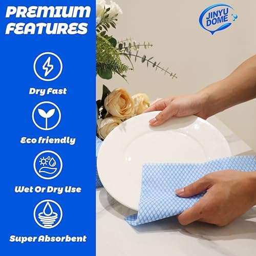 Reusable J Cloths, Disposable Kitchen Cleaning Cloths Dish Towels Dish Cloth Reusable Cloths for Kitchen, Bathroom, Household Cleaning (Blue & Green 100 Pack) - Image 3