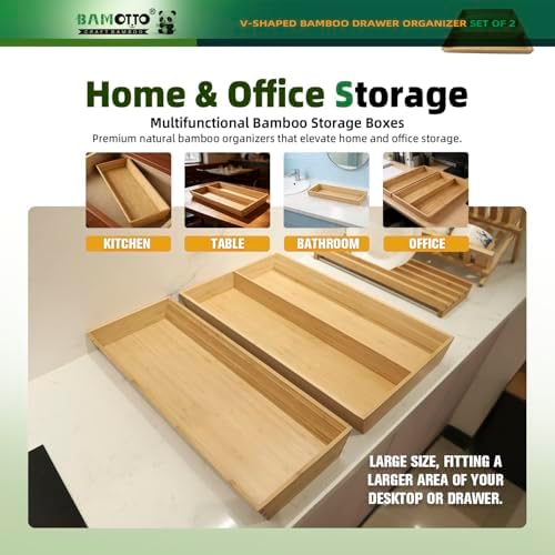 BAMOTTO CRAFTBAMBOO Long V-Shaped Bamboo Drawer Organizer Set of 2 - Image 5