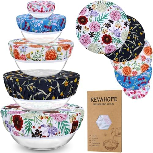 5Pcs Reusable Beeswax Elastic Bowl Covers for Bread Proofing and Food Cover by Revahope