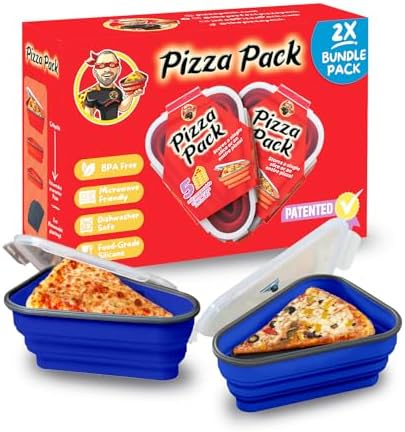 PIZZA PACK The Perfect Reusable Pizza Storage Container with 5 Microwavable Serving Trays - BPA-Free Adjustable Pizza Slice Container to Organize & Save Space, 2 Pack, Blue by PizzaPack%E2%84%A2