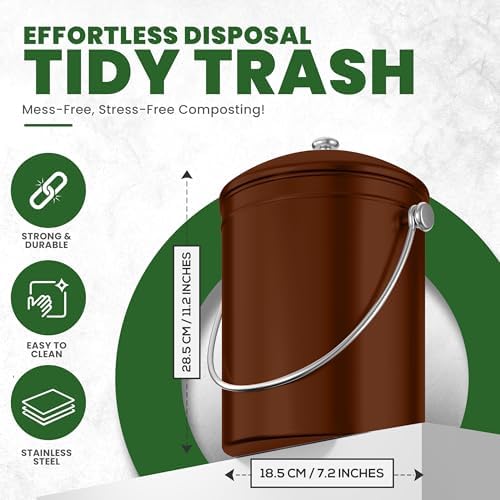 Utopia Kitchen Countertop Compost Bin 1.3 Gallon, Stainless Steel, Copper - Image 3