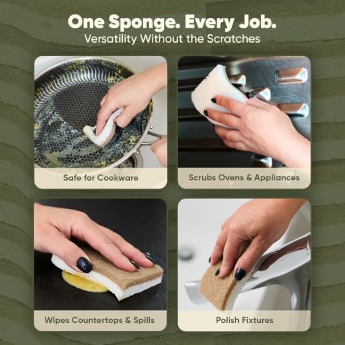 Plant-Based Kitchen Sponges (12 Pack) | USDA Biobased Certified | FSC & PETA Approved | Natural Cellulose & Coconut Scrubber Sponge | S-Shaped Design | Eco-Friendly, Non-Scratch, Non-Toxic & Vegan - Image 4