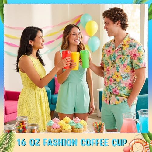 Honeydak 45 Pack 16 oz Reusable Coffee Cups with Lids Water Bottle Iced Coffee Travel Mug Portable Plastic Tea Tumblers Bulk for Hot and Cold Drinks Birthdays Party (Fresh,Classic) - Image 5