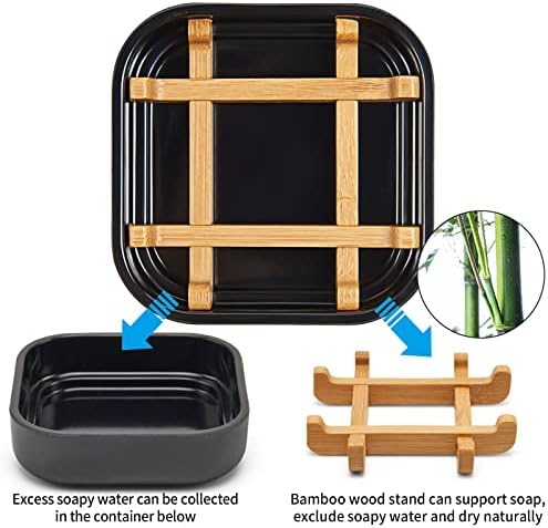 Bamboo Soap Dishes for Bar Soap Holders for Shower for Bathroom Sink Bulk Small Wooden Soap Tray Jabonera Pretty Neat Ventilated Soap Dish Disj Disk, Detachable (Single Rounded Black) - Image 3