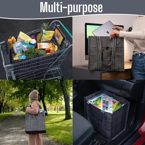 VENO 4 Pack Large Grocery Bag Reusable Shopping Bags with Hard Bottom - Image 2