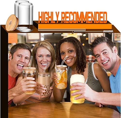 Glass Cups with Lids and Straws 6 pcs, 16 oz-DWTS Cute Tumbler,Beer Drinking Glasses,Clear for Iced Coffee, Tea with Bamboo Lids for Gifts - Image 6