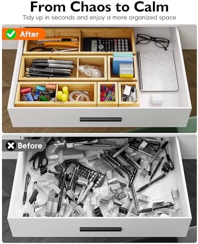 Bamboo Drawer Organizer Set, 6 PCS Trays with 12 Compartments - Image 4