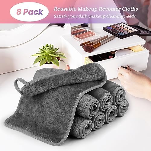 Makeup Remover Cloth Pack of 8, Soft Microfiber Makeup Remover Towels,13x7 inch Reusable Facial Cleansing Cloths for All Skin Types,Gray - Image 6