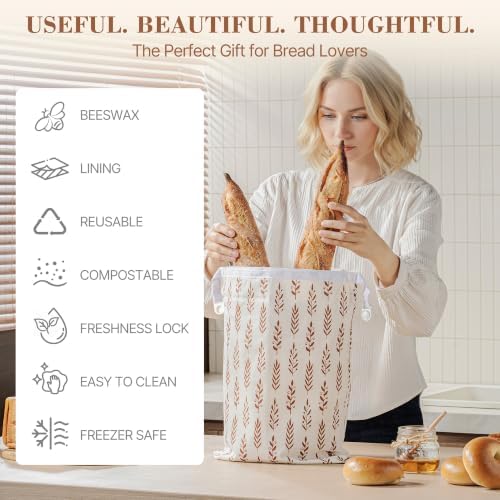 Sourdough Bread Bags, Bread Bags for Homemade Bread, 2 Pack Beeswax Bread Bag, Natural Cotton Sourdough Bags - Image 5
