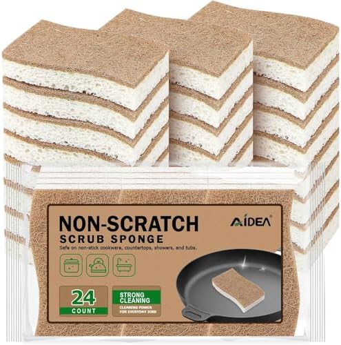 AIDEA Sponges Non Scratch, 24Count, Natural Sponge for Non Stick Cookware by AIDEAHOME