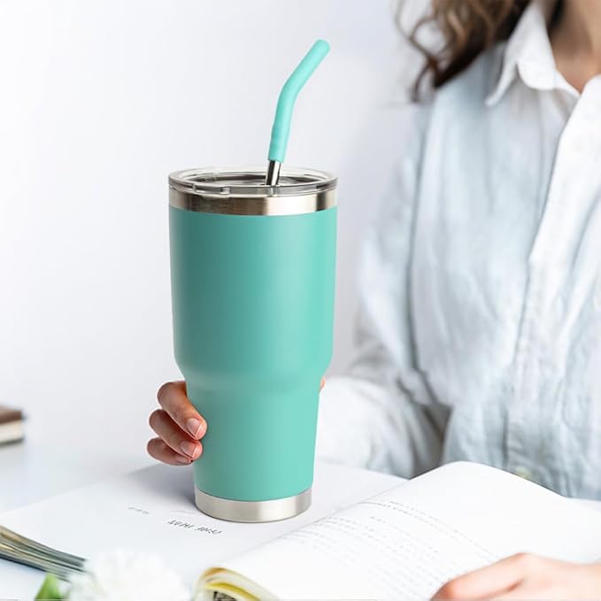 Metal Straws Reusable for YETI 30 oz Tumbler,9.5 "Stainless Steel Drinking Straws with Silicone Tip for 30 oz Cup Tumbler, Cleaning Brush, 1 Portable Bag