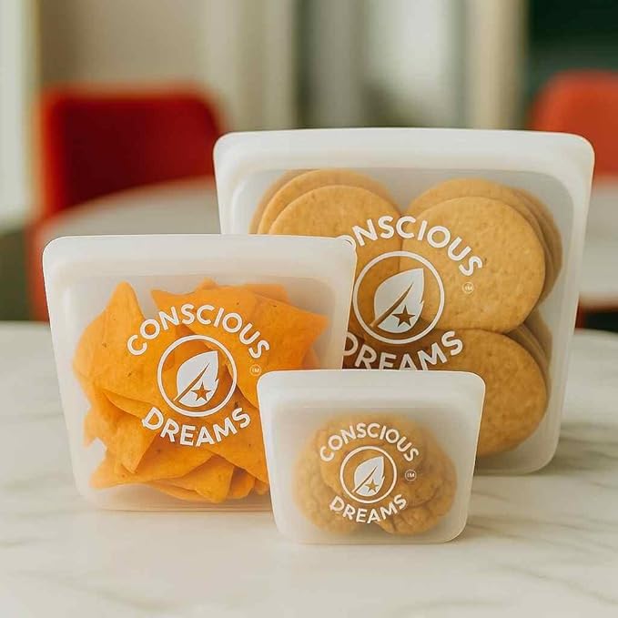 Reusable Bags Dishwasher Safe, Leakproof Reusable Freezer Bags, BPA Free Healthy Food Storage Contaizers Sandwich Snack Baggies for Lunch Travel