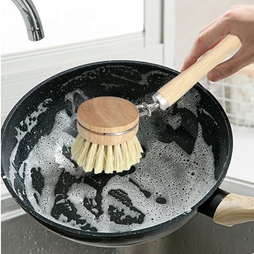 5 Pc Wood Dish Brush, 4 Sisal Heads with 1 Handle - Image 6