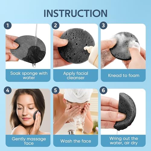 GAINWELL 50-Count Black Compressed Facial Sponges for Daily Facial Cleansing and Exfoliating, 100％ Natural Cosmetic Spa Sponges for Makeup Remover, Reusable - Image 3