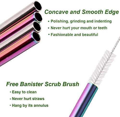 VEHHE Rainbow Metal Straws, Stainless Steel Reusable Straws Set with Brush - Image 4