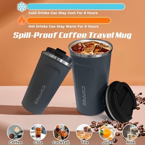 SPLMIFA Travel Coffee Mugs Leak-Proof, Reusable Coffee Cups with Lids, Stainless Steel Vacuum Insulated Coffee Tumblers, Thermal Insulation Cups for Men and Women Hot & Cold Drinks(2nd-Blue, 17OZ) - Image 2