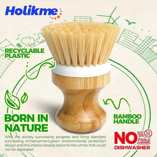Holikme Bamboo Palm Brush Dish Brushes Round Vegetable Brush,Yellow - Image 5