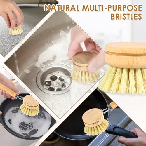 Dish Brush Set Soft Sisal Dish Scrub Brush with Handle Kitchen Scrub Brush Natural Kitchen Cleaning Brush Set Wood Dish Scrubber Brush Practical Dish Scrubber Wooden Cleaning Scrubber for Cle - Image 2