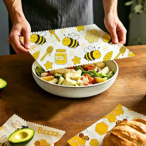 Reusable Bee & Honeycomb Beeswax Wraps, 9 Pcs For Sandwich, Bread, Fruit, Bowl, Organic, Sustainable, Zero Waste, Plastic-Free, Eco-Friendly Food Storage, 1XL, 3M, 5S - Image 5