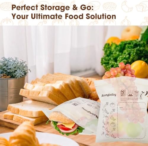 Moonybaby Compostable Sandwich Size Food Storage Bags (30 Count), Organic Food Storage Container with Food-Safe Zip Seal, Freezer and Leak Proof - Image 6