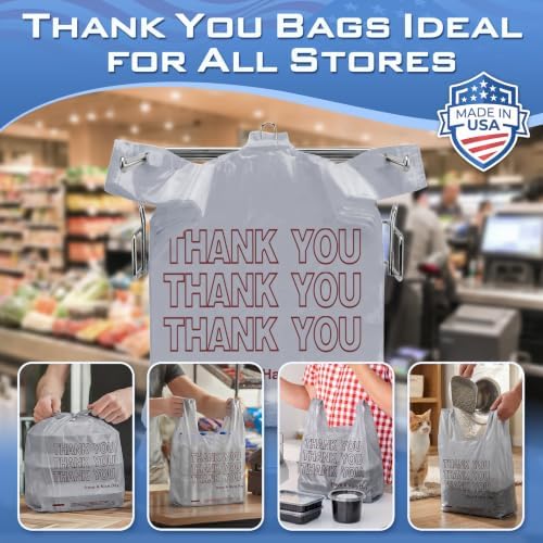 Fuxury Grey Plastic Thank You Shopping Bags Recyclable (1000 Count) - Image 6