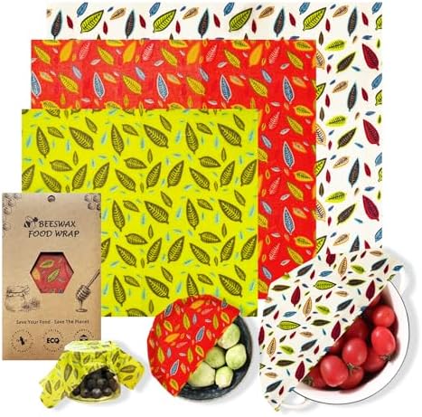 Reusable Beeswax Food Wraps - 3 Pack (S,M,L) Eco-Friendly Storage for Bread, Leftovers, Mason Jars, Cheese & Bowl Covers,Sandwich Wrapper | Organic, Zero Waste, Plastic and Silicone Free by WeAreULEF