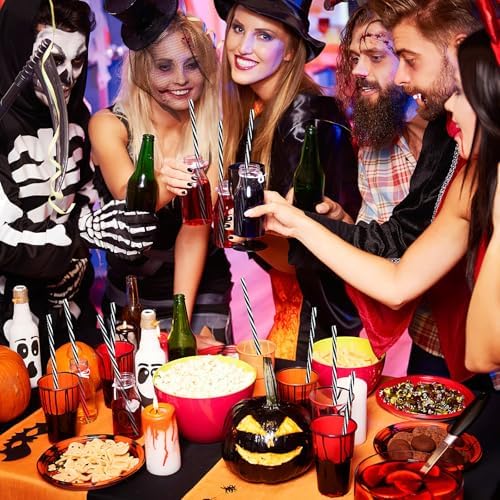 JANYUN 30 Pcs Halloween Straws Plastic, Reusable Black and White Straws - Image 4