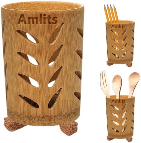 Bamboo Toothbrush Holder with Drainage – Quick Drying Single-Piece Design –Toothbrush Holders for Bathrooms – Wooden Toothbrush Holder Resilient in Humid Conditions - Glossy Leaves by Amlits